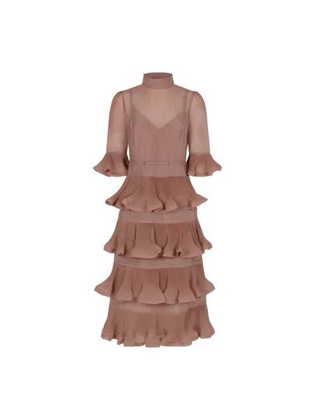 Sukienka midi Zimmermann tiulowa plisowana do kolan różowa