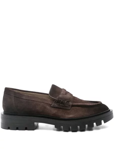Pantofi loafer Santoni din piele de căprioară maro