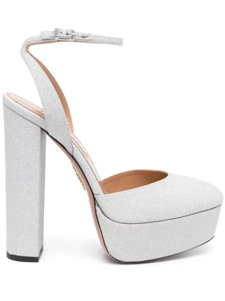 Pantofi cu toc Aquazzura din piele argintiu