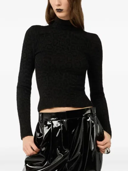Tricou Roberto Cavalli cu model leopard din jacard negru