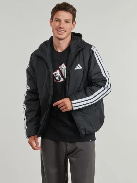 Csíkos kapucnis dzseki Adidas Sportswear fekete