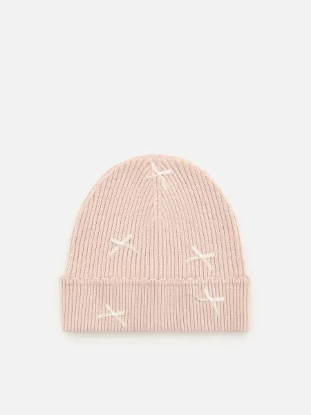 Reserved Bordázott viszkózkeverék beanie sapka testszínű