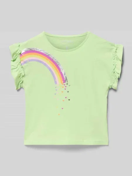 T-shirt o kroju regular fit z falbankami Blue Seven