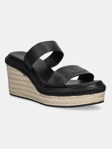 Papuci Calvin Klein din piele cu pană negru