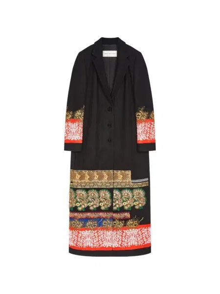 Palton Dries Van Noten cu broderie de lână negru