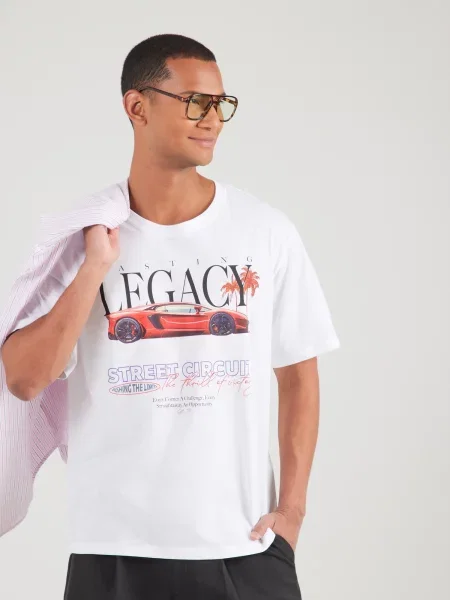 JACK & JONES Tričko JORPHOTO CUT-OUT fialová / ohnivo červená / čierna biela