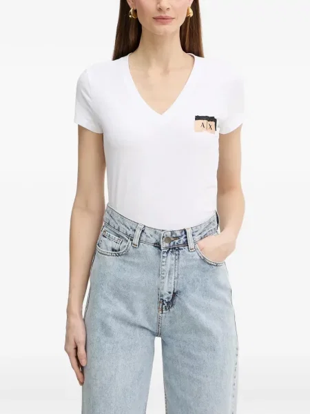 Tricou Armani Exchange cu decolteu în V alb