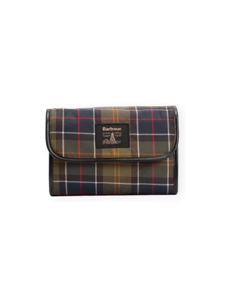 Pungă cosmetică Barbour în carouri clasică verde
