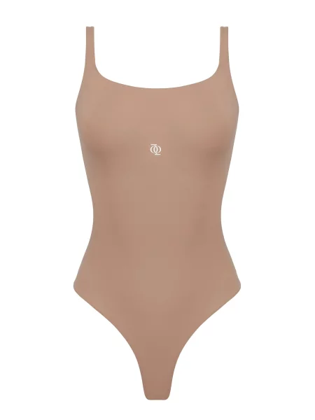 GOD SAVE QUEENS Body Second Skin Square-Neck Bodysuit světle hnědá