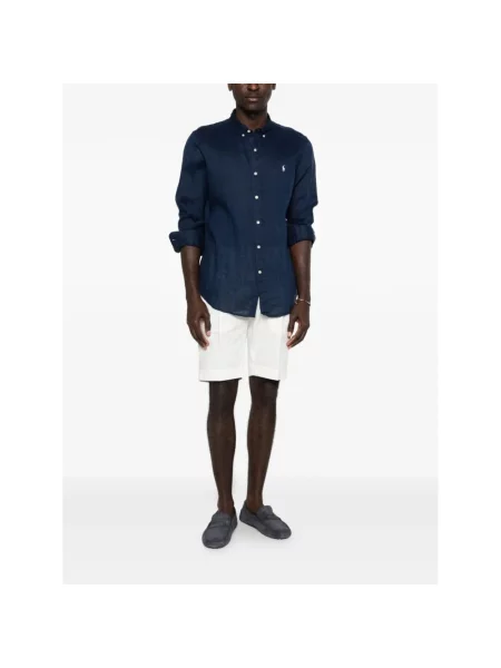 Lniana koszula Polo Ralph Lauren niebieska