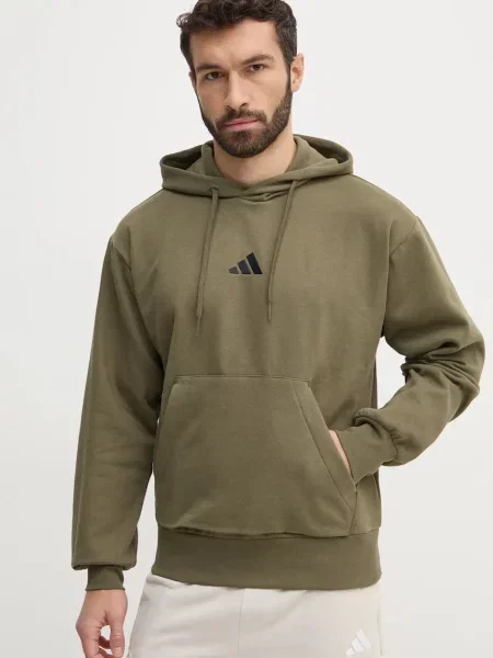 Dukserica adidas Feelcozy za muškarce s kapuljačom bez uzorka zelena