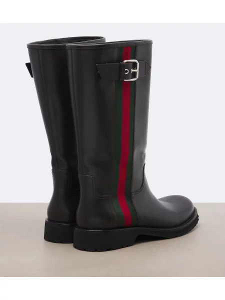 Botine Gucci din piele cu dungi maro