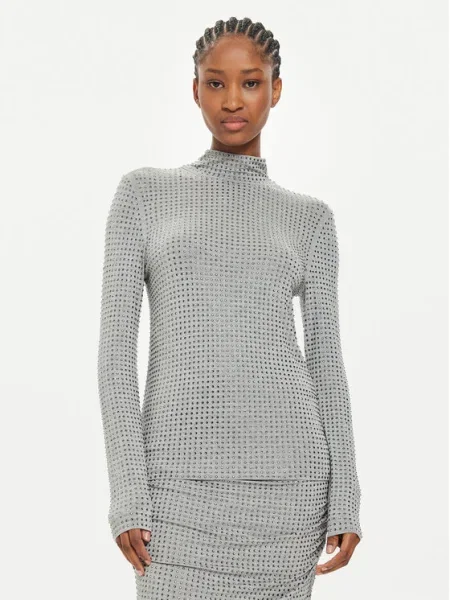 Блуза с дълги ръкави Pinko с поло сиво