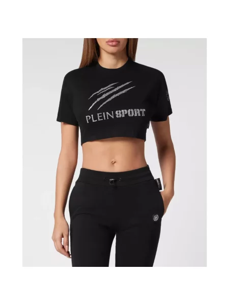 Krótka koszulka sportowa Plein Sport z logo czarna