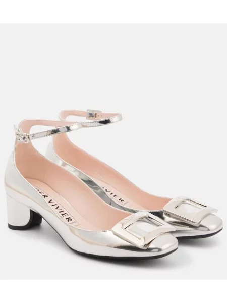 Pantofi cu toc Roger Vivier din piele argintiu
