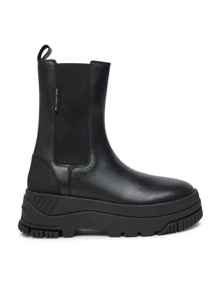 Кожени боти челси Tommy Jeans TJW CHELSEA FLATFORM BOOT с платформа черно