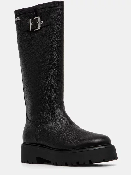 Кожени ботуши Karl Lagerfeld BURLY BIKER с равна подметка черно