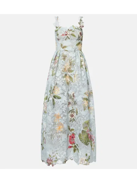 Rochie de cocktail Oscar De La Renta cu model floral din dantelă albastru