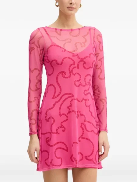 Rochie mini Never Fully Dressed cu imagine cu imprimeu abstract plasă roz