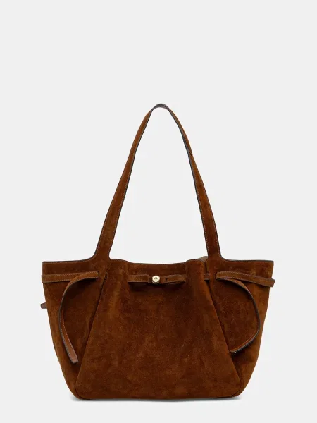 Tory Burch geantă de mână din piele întoarsă Romy Suede Tote maro
