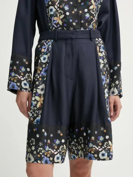 MUNTHE pantaloni scurți din mătase FABIANE marin modelator high waist albastru