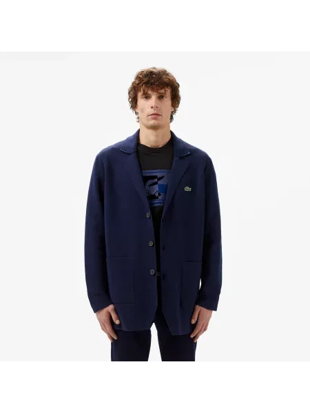 Lacoste Kardigan Z Dekoltem V Classic Fit granatowy