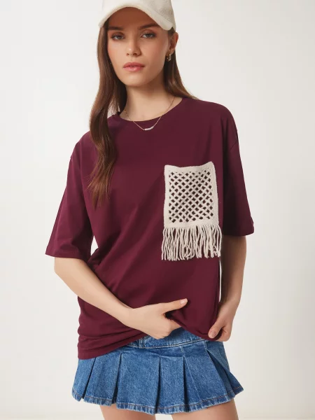 Happiness İstanbul Tricou / roșu bordeaux bej