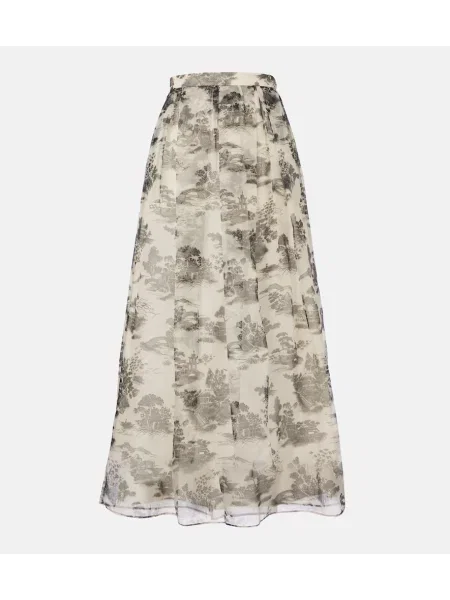 Jedwabna spódnica maxi Max Mara z nadrukiem biała