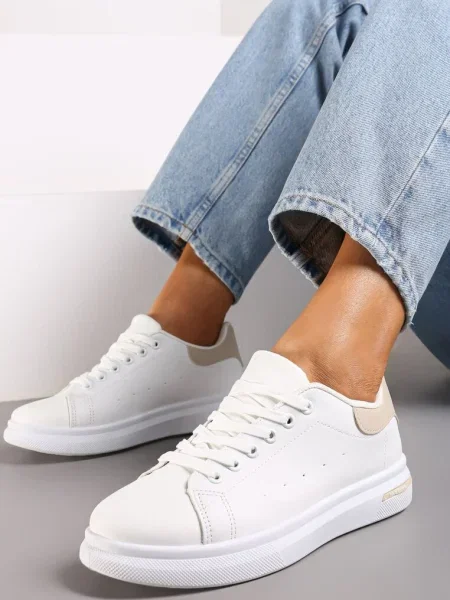 Sneakers Albi-Bej Cu Platforma Și Șireturi Cu Inserție Modernă Zanelih alb
