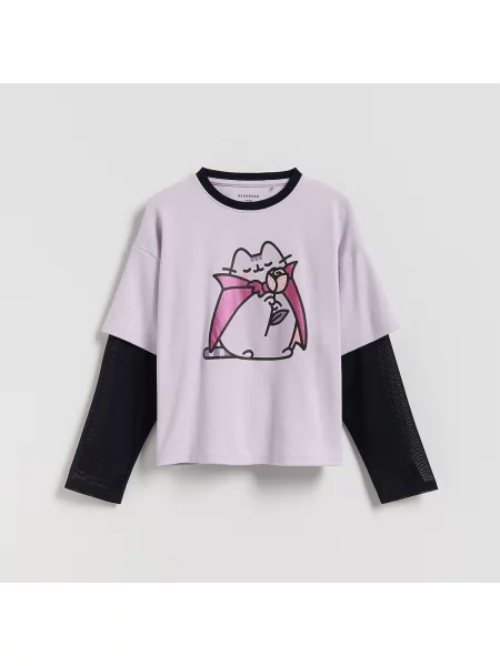 Reserved Halenka z kombinovaných materiálů Pusheen levandulová