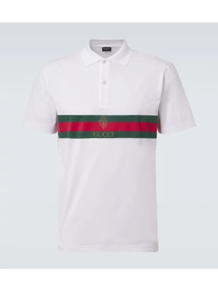 Tricou polo Gucci cu dungi din jerseu alb