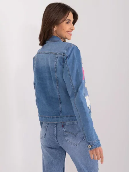 Geacă de blugi Fashionhunters cu model floral albastru