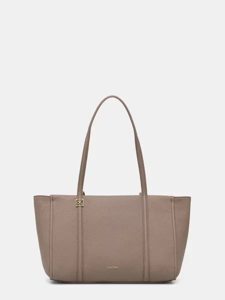 Geantă Calvin Klein Emblem Hw Pebble Tote bej