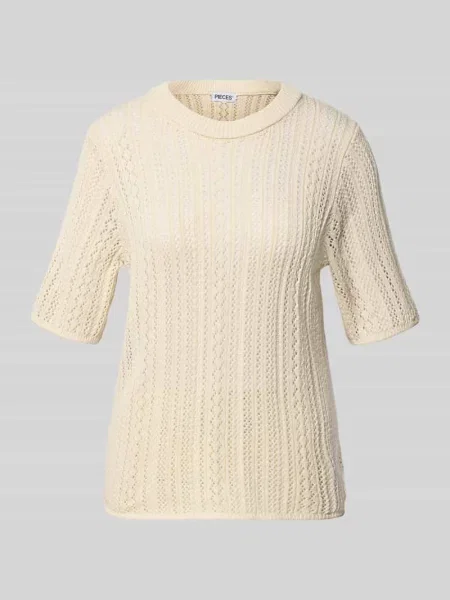 T-shirt o kroju regular fit z dzianiny z czystej bawełny Pieces beżowa