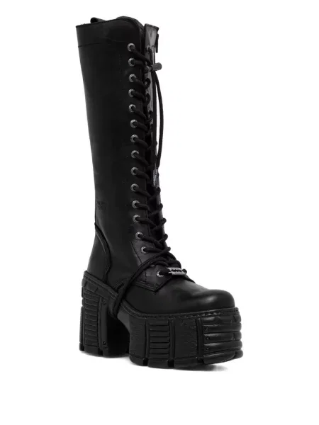Botine New Rock cu șireturi cu platformă din dantelă negru
