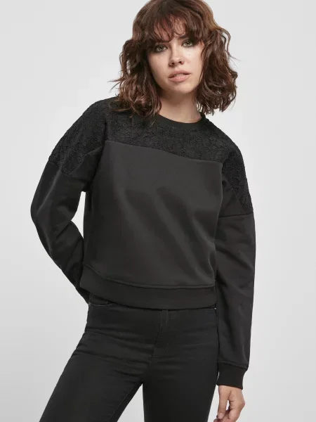 Kratek pulover Urban Classics s čipko črna
