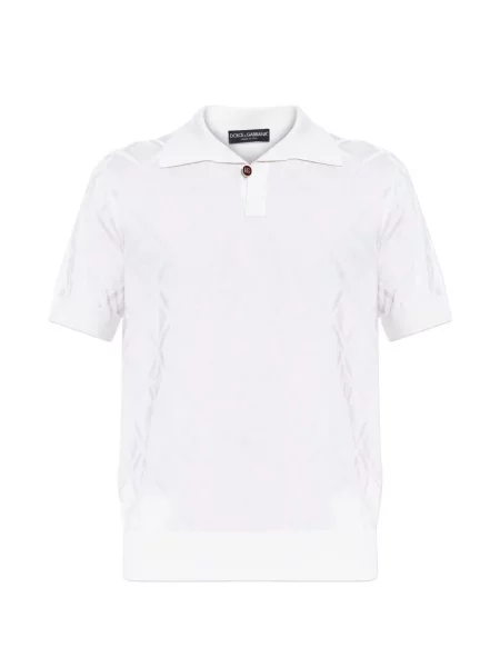 Tricou polo Dolce & Gabbana din jacard cu autograf alb