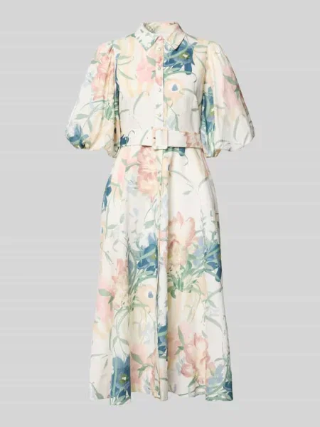 Sukienka midi z mieszanki lnu z kwiatowym nadrukiem allover Ted Baker