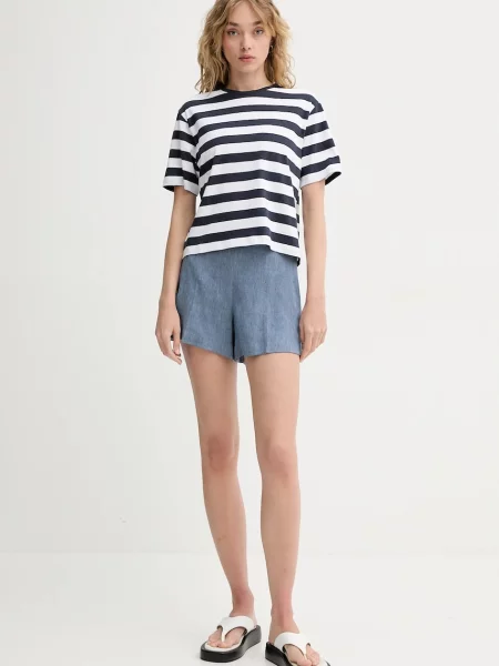 Льняные однотонные шорты Theory с высокой посадкой