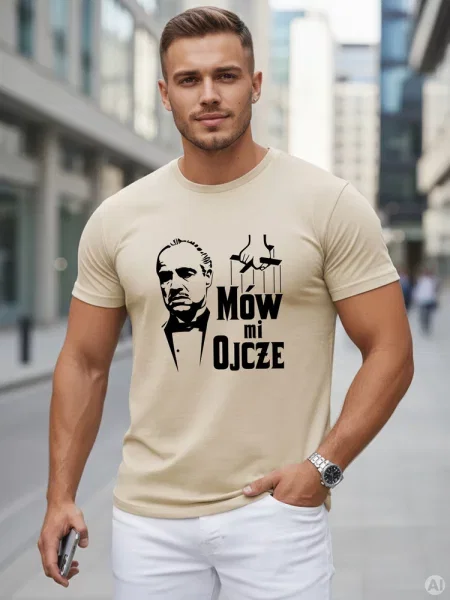 T-shirt klasyczny z nadrukiem Dstreet beżowy