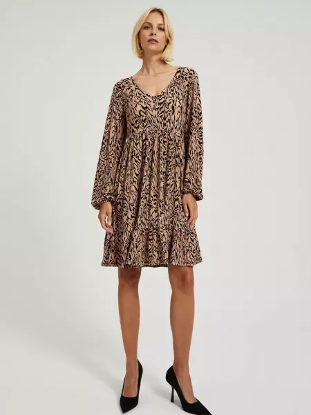 Rochie Moodo cu imprimeu animal print de costum maro