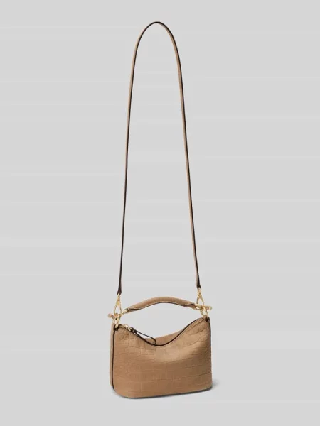 Torba na ramię z naturalnej skóry bydlęcej model BLKE MINI' Lauren Ralph Lauren brązowa
