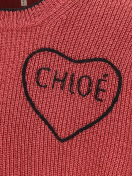 Плетен пуловер Chloé със сърца червено