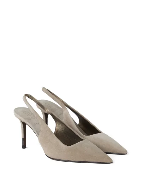 Pantofi cu toc Brunello Cucinelli din piele de căprioară slingback