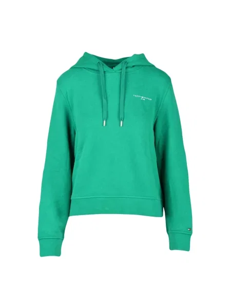 Bluza z kapturem Tommy Hilfiger o skróconej długości zielona