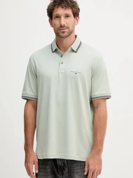 Тениска с яка Armani Exchange с изчистен дизайн зелено