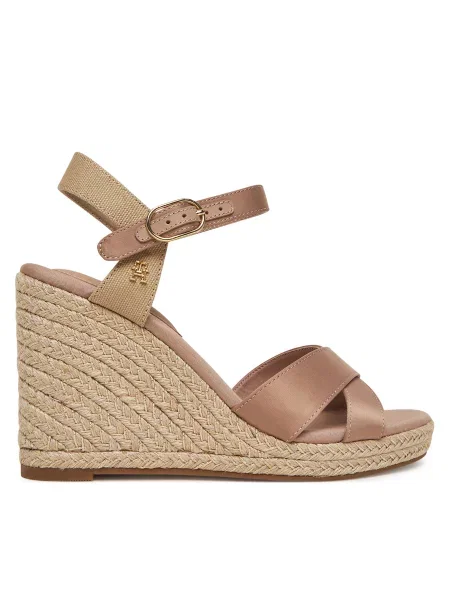 Espadrile Tommy Hilfiger Satin High Wedge Espadrille roza