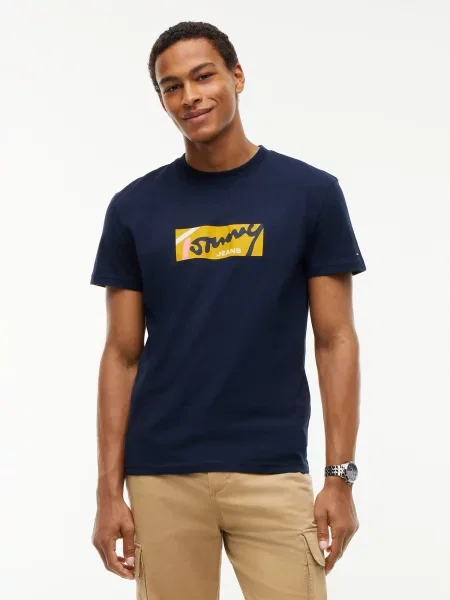 Tommy Jeans Tričko námornícka modrá / karí / ružová biela