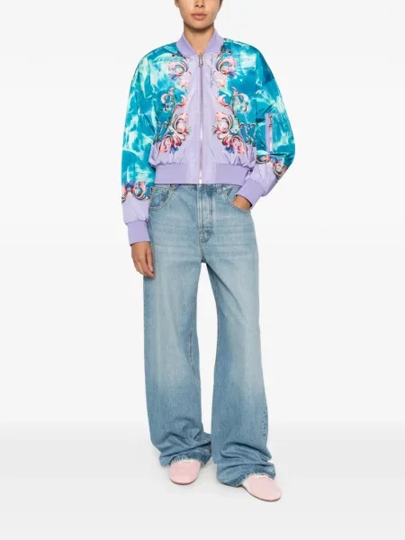 Обратим дънково яке Versace Jeans Couture на цветя с принт синьо