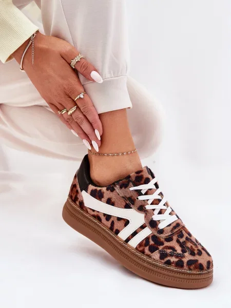 Superge Boto s platformo z leopardjim vzorcem rjava